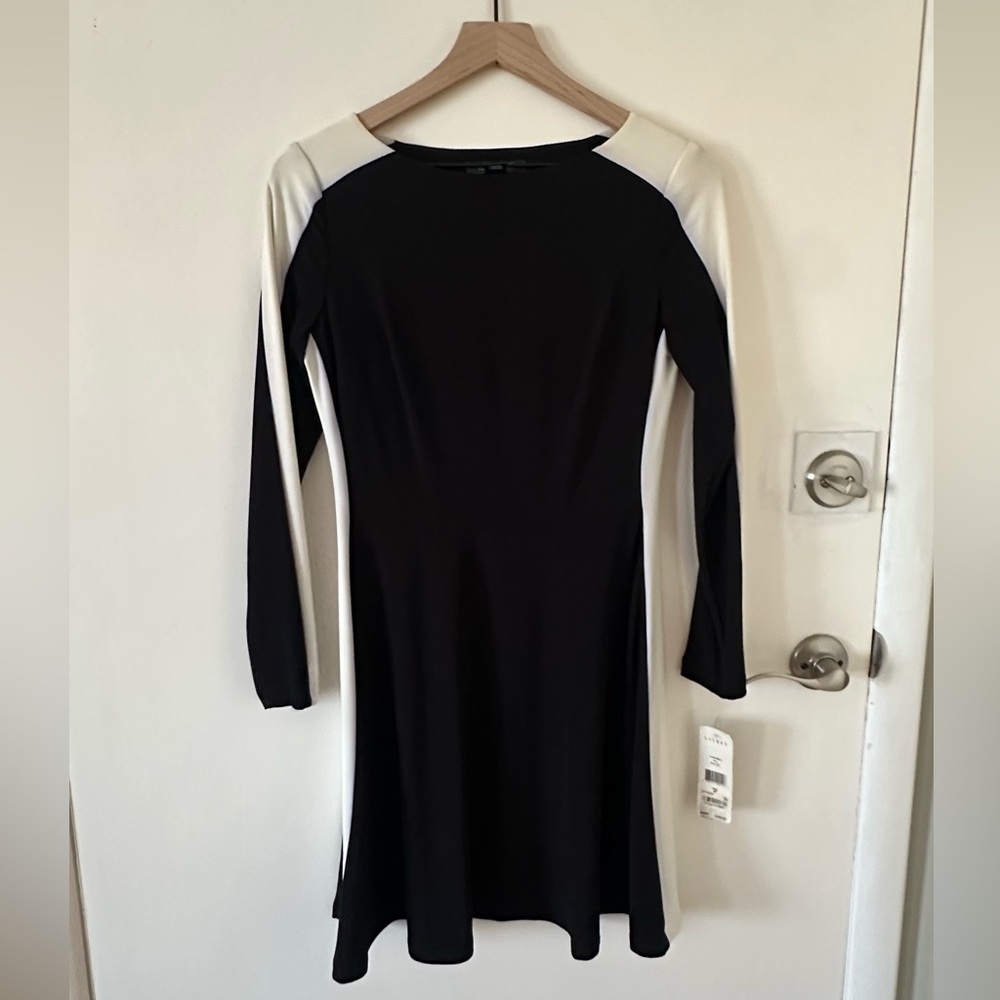 Ralph Lauren Black and White Long Sleeve A-Line Dress